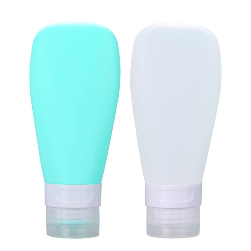 LUFEVRM 2 Pcs Silicone Travel Bottles,3oz Leak Proof Refillable Squeeze Containers with Transparent Carry Bag,Small Empty Travel Size Bottles for Shampoo,Conditioner,Lotion,Toiletries - Image 1